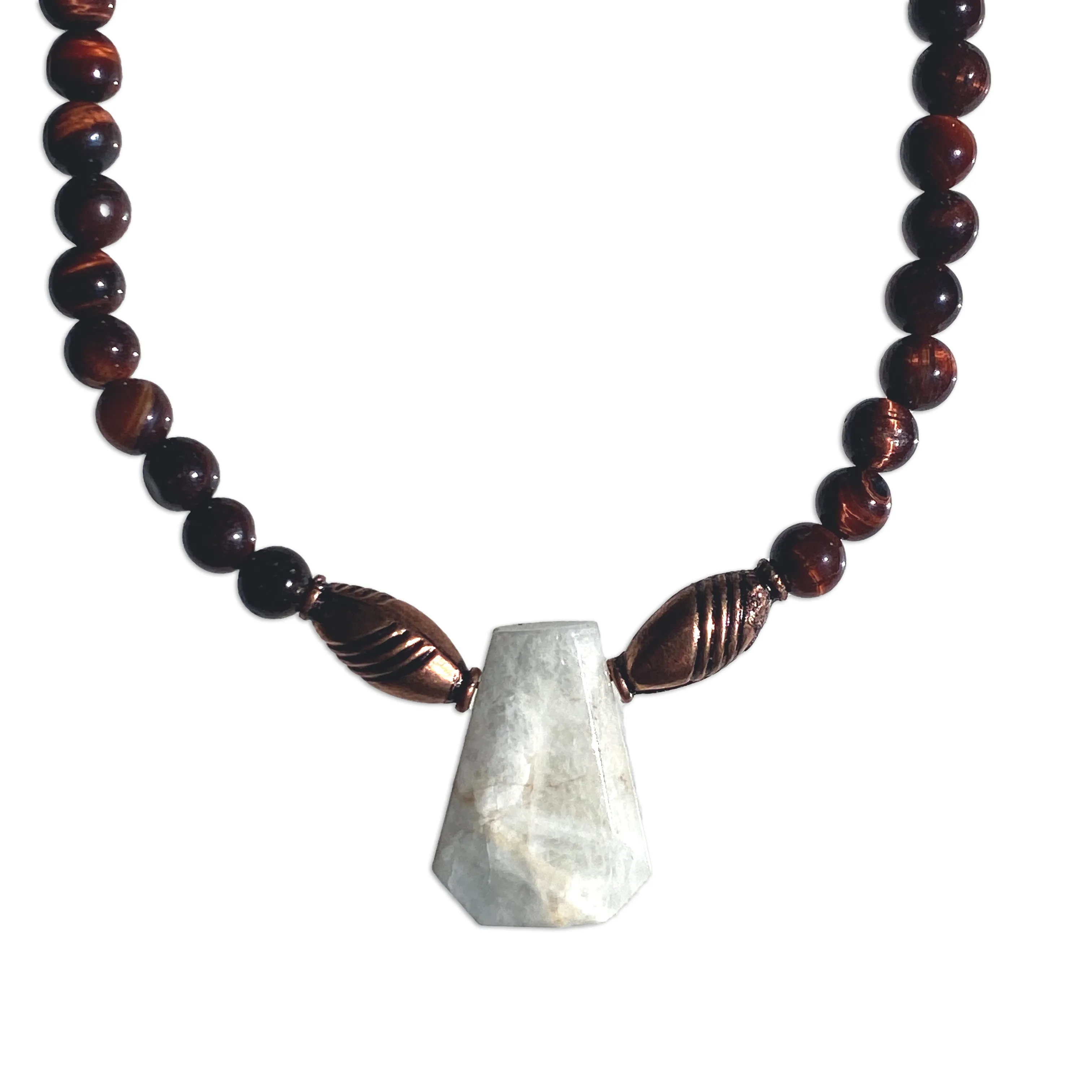 Moonstone and Tiger Eye gemstone beaded necklace