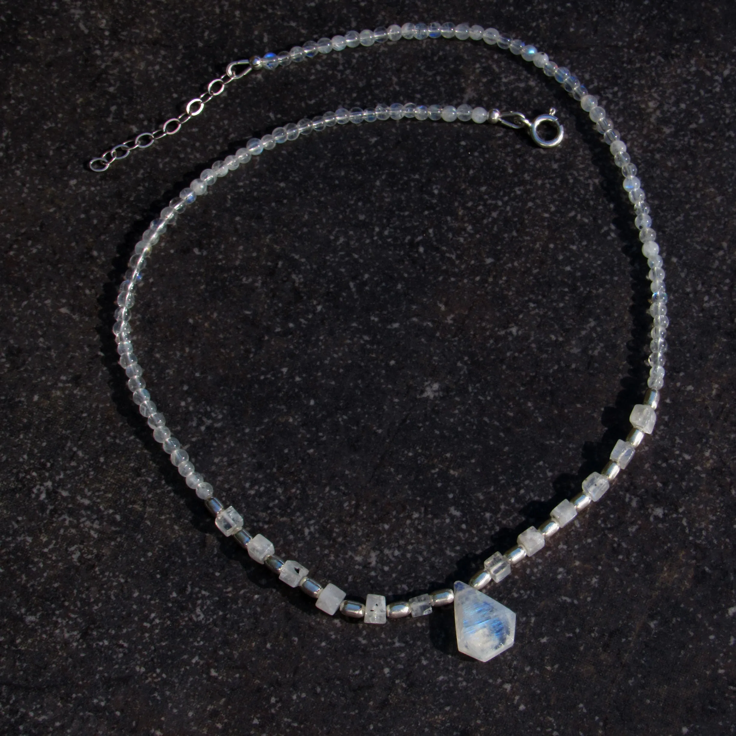 Moonstone gemstones and sterling silver necklace