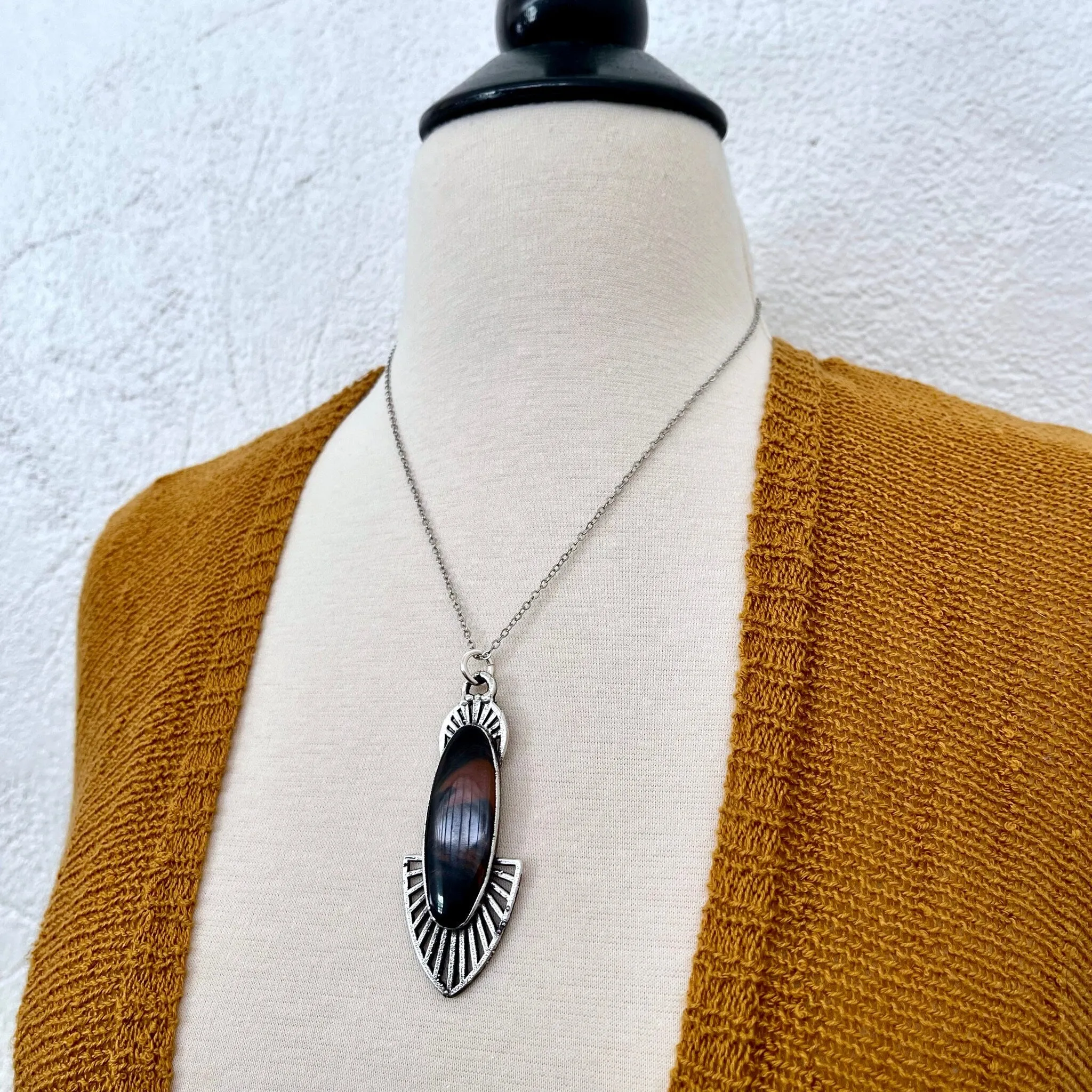 Moss & Moon Collection - Mahogany Sheen Obsidian Statement Necklace set in Fine Silver / One of a Kind - by Foxlark