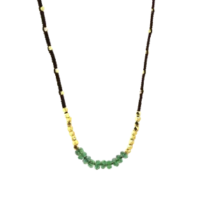 Mystic Green & Gold Beaded Chocolate Silk Necklace