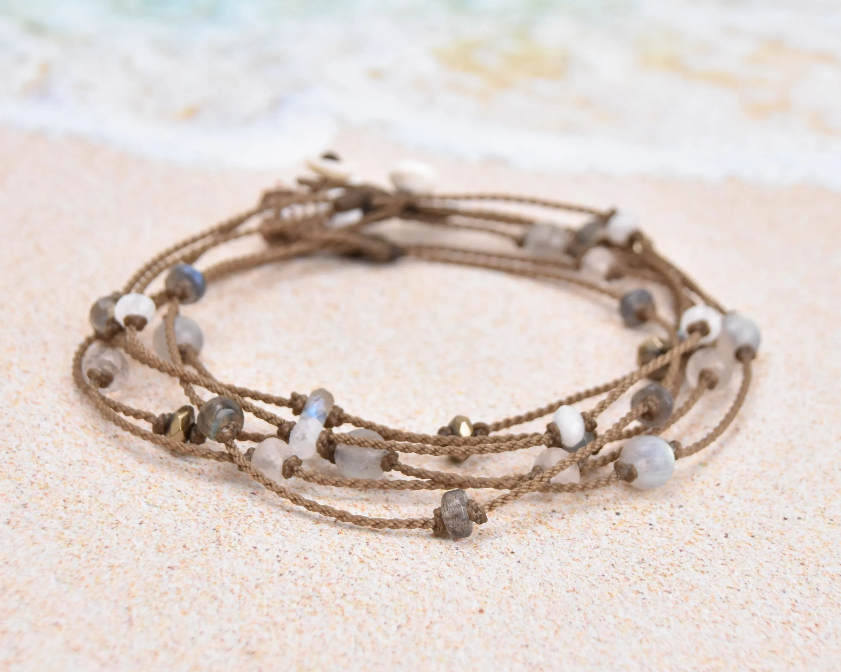 Natural Stones Princess Anklet-Labradorite Moonstone Pyrite