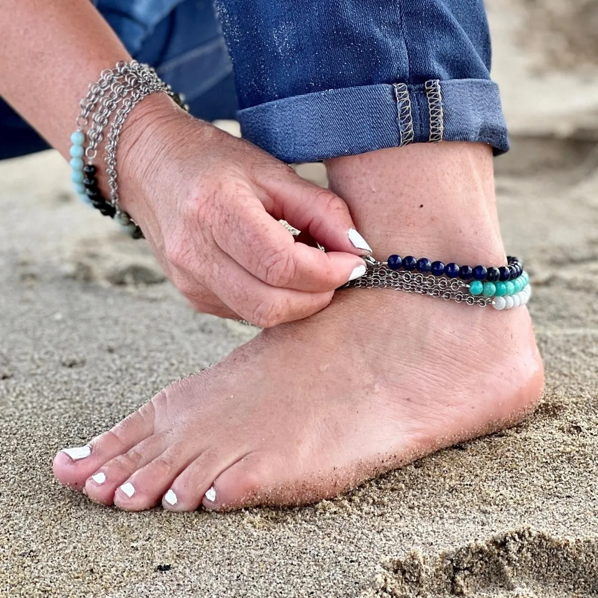 Neptunic SharkSuit Anklet with Lapis Lazuli - Sustainable Fashion for Ocean Lovers