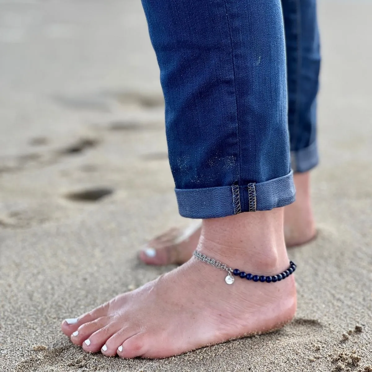 Neptunic SharkSuit Anklet with Lapis Lazuli - Sustainable Fashion for Ocean Lovers