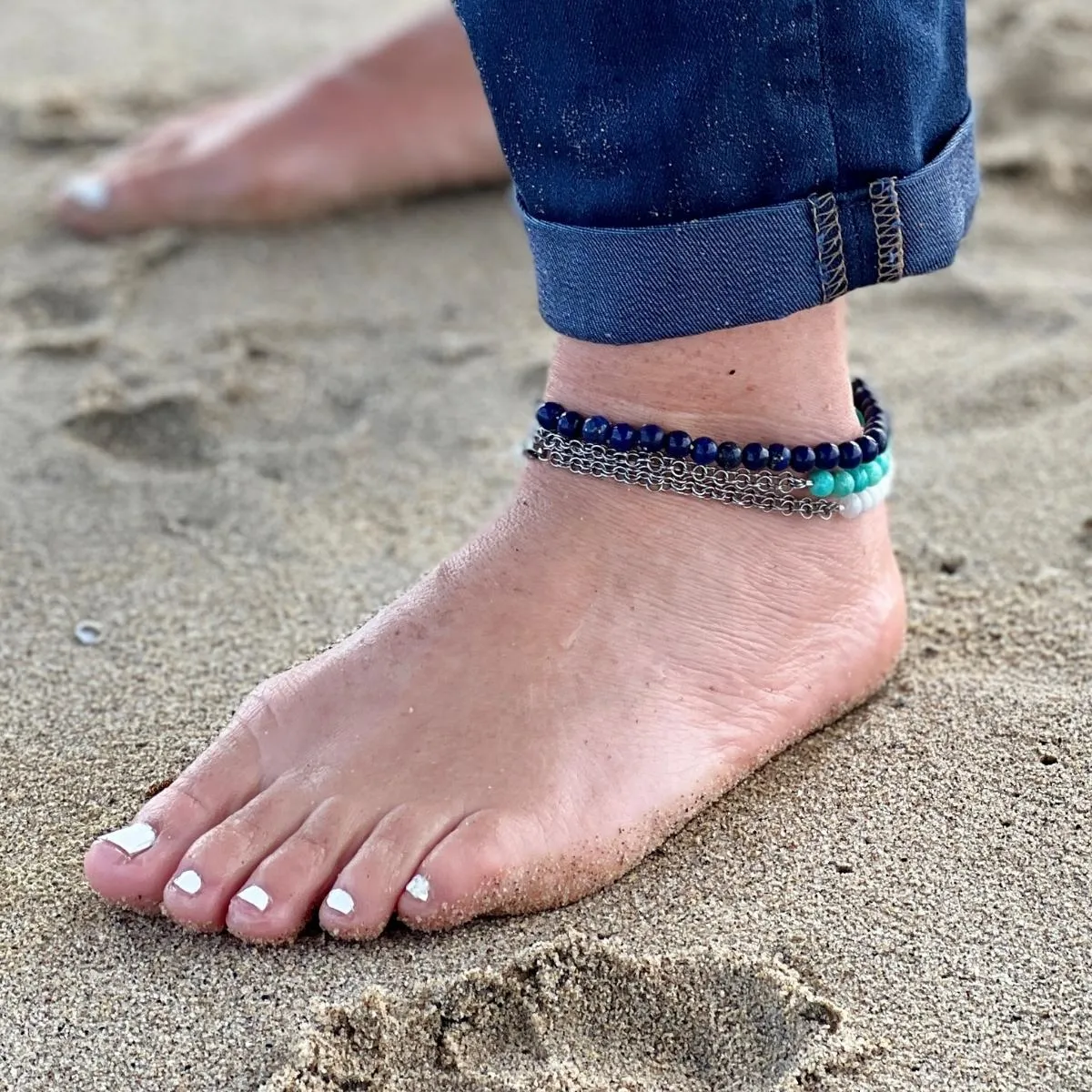 Neptunic SharkSuit Anklet with Lapis Lazuli - Sustainable Fashion for Ocean Lovers