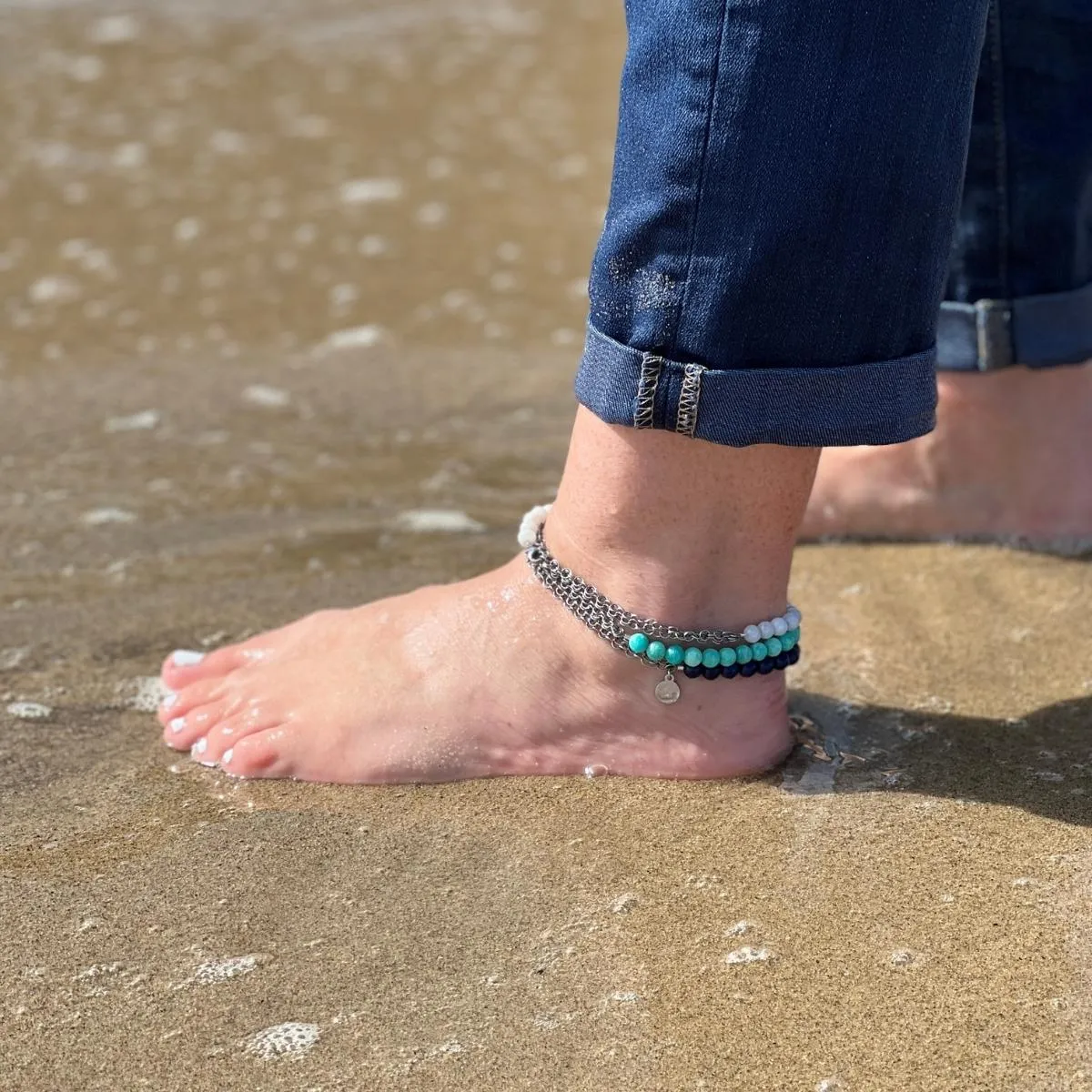 Neptunic SharkSuit Anklet with Lapis Lazuli - Sustainable Fashion for Ocean Lovers