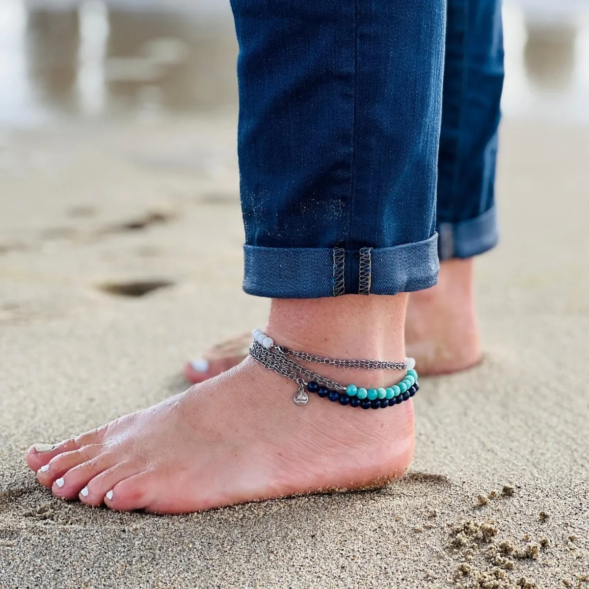 Neptunic SharkSuit Anklet with Lapis Lazuli - Sustainable Fashion for Ocean Lovers