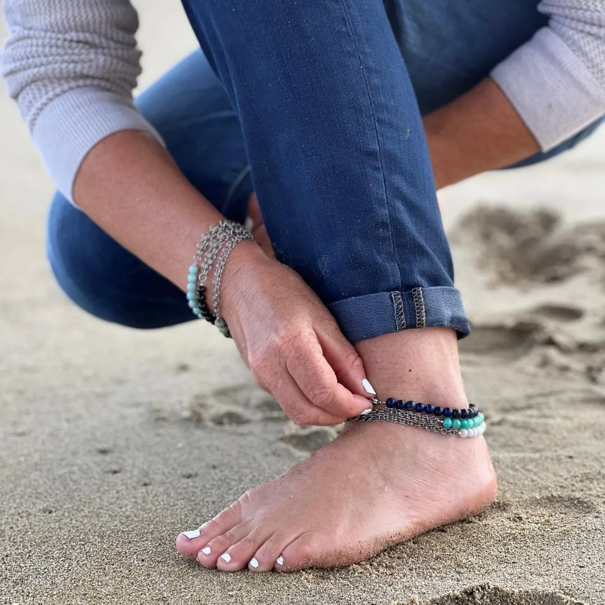 Neptunic SharkSuit Anklet with Lapis Lazuli - Sustainable Fashion for Ocean Lovers