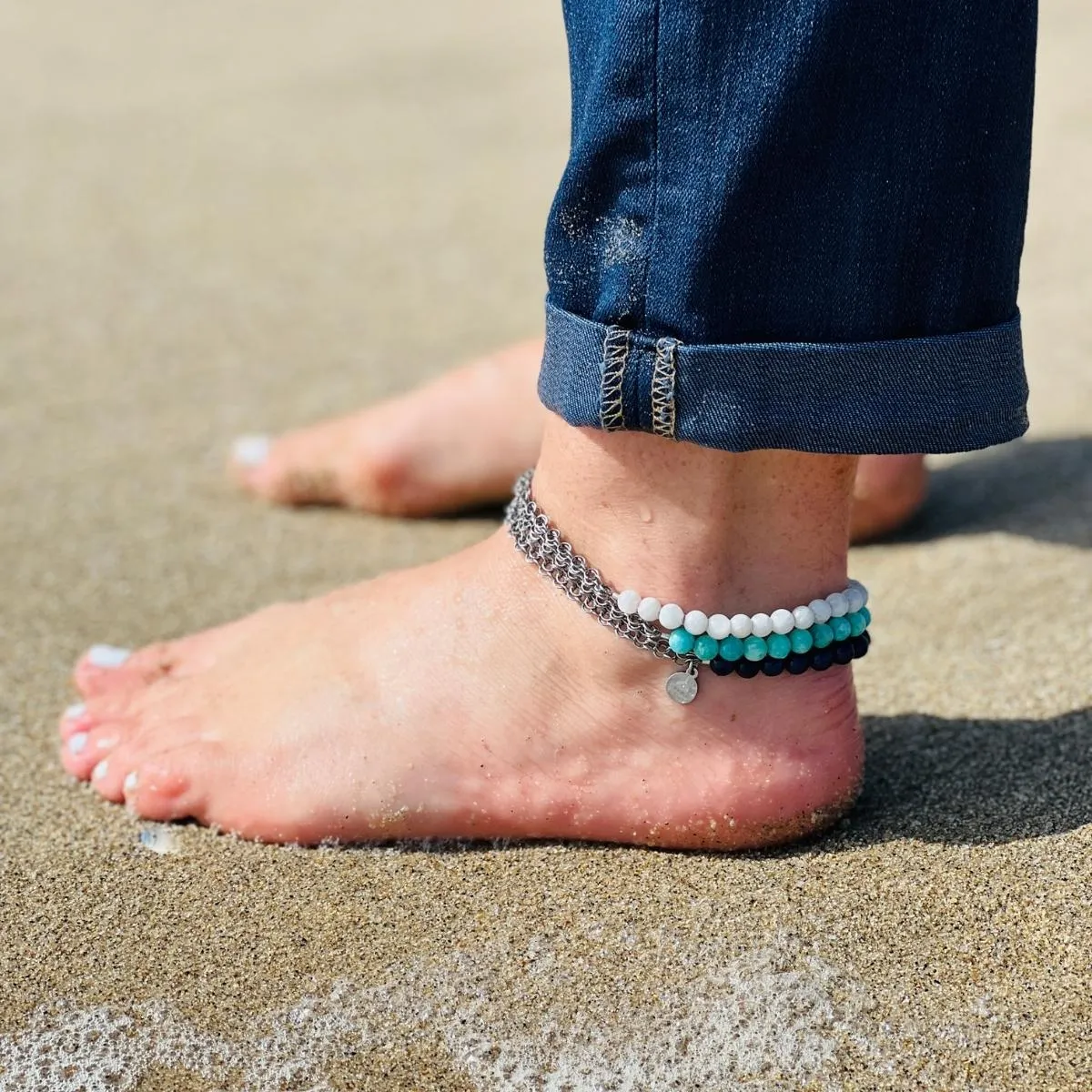 Neptunic SharkSuit Anklet with Lapis Lazuli - Sustainable Fashion for Ocean Lovers