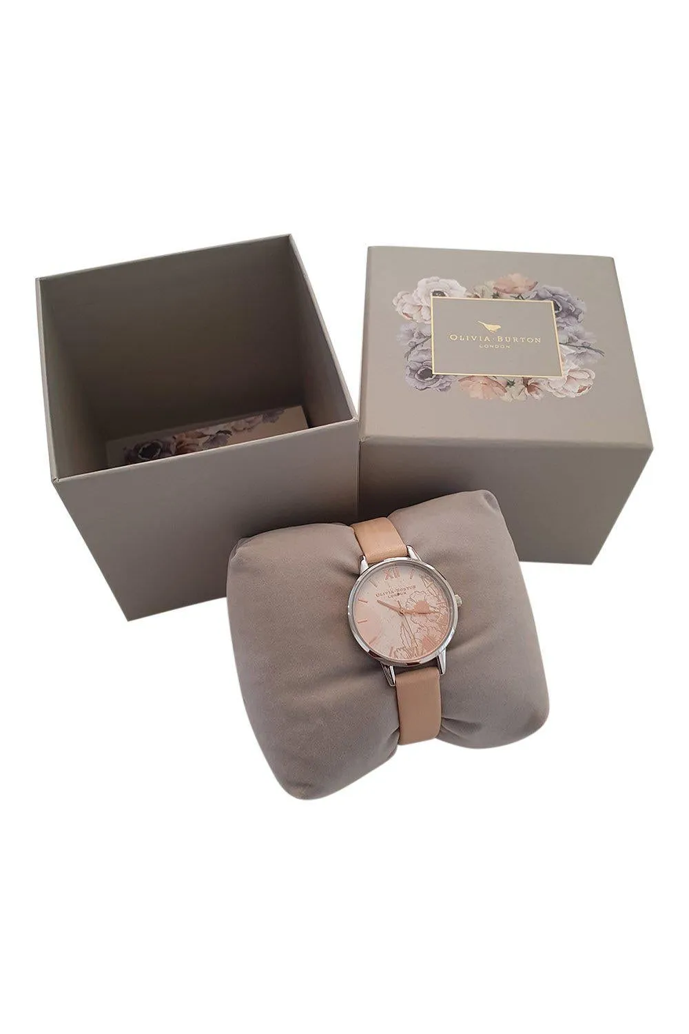 OLIVIA BURTON Women's Pink Silver Floral Watch OB16VM27