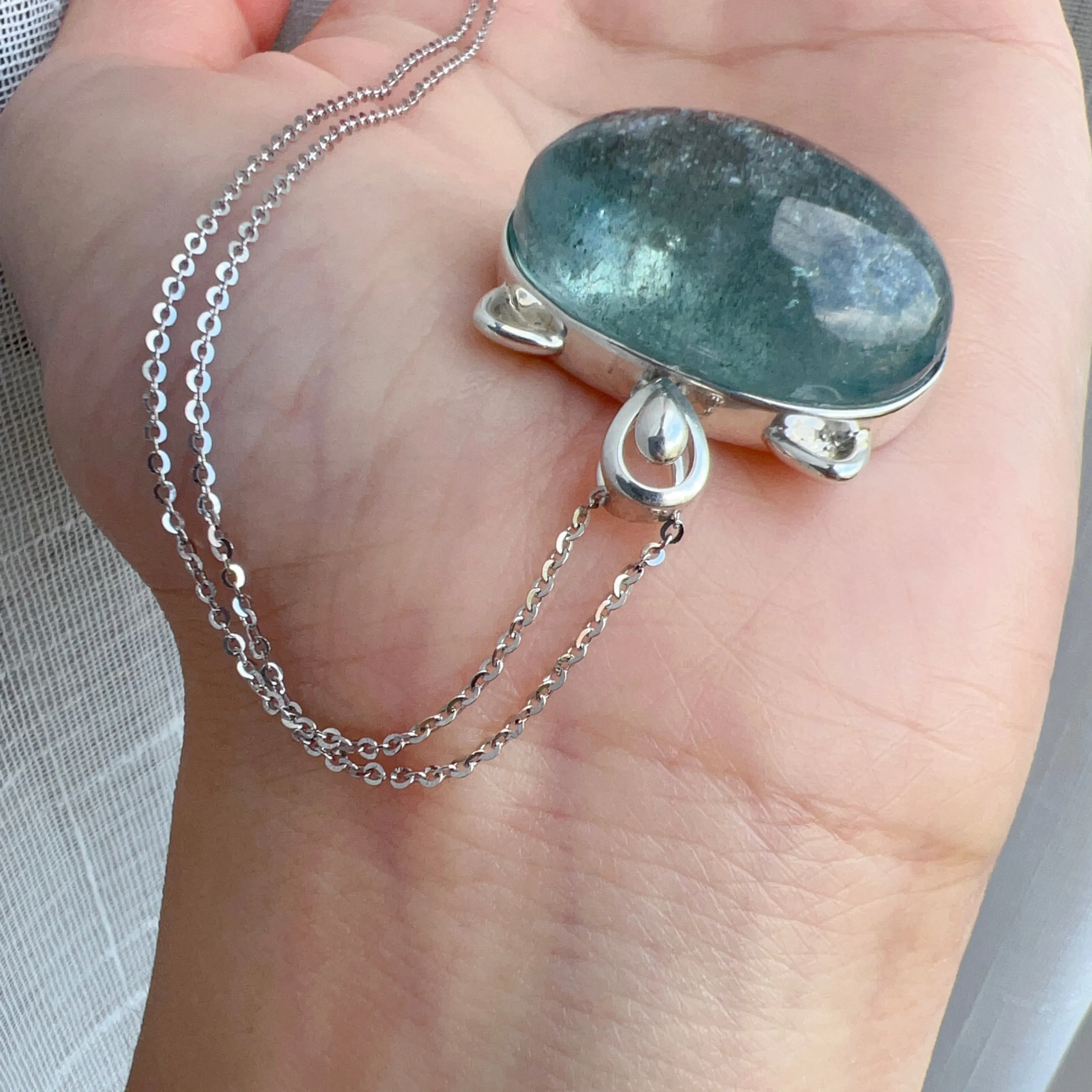 One & Only Collectible Grade Natural Spakling Mica Aquamarine Cat Pendant Necklace | Reiki Healing Stone Throat Chakra