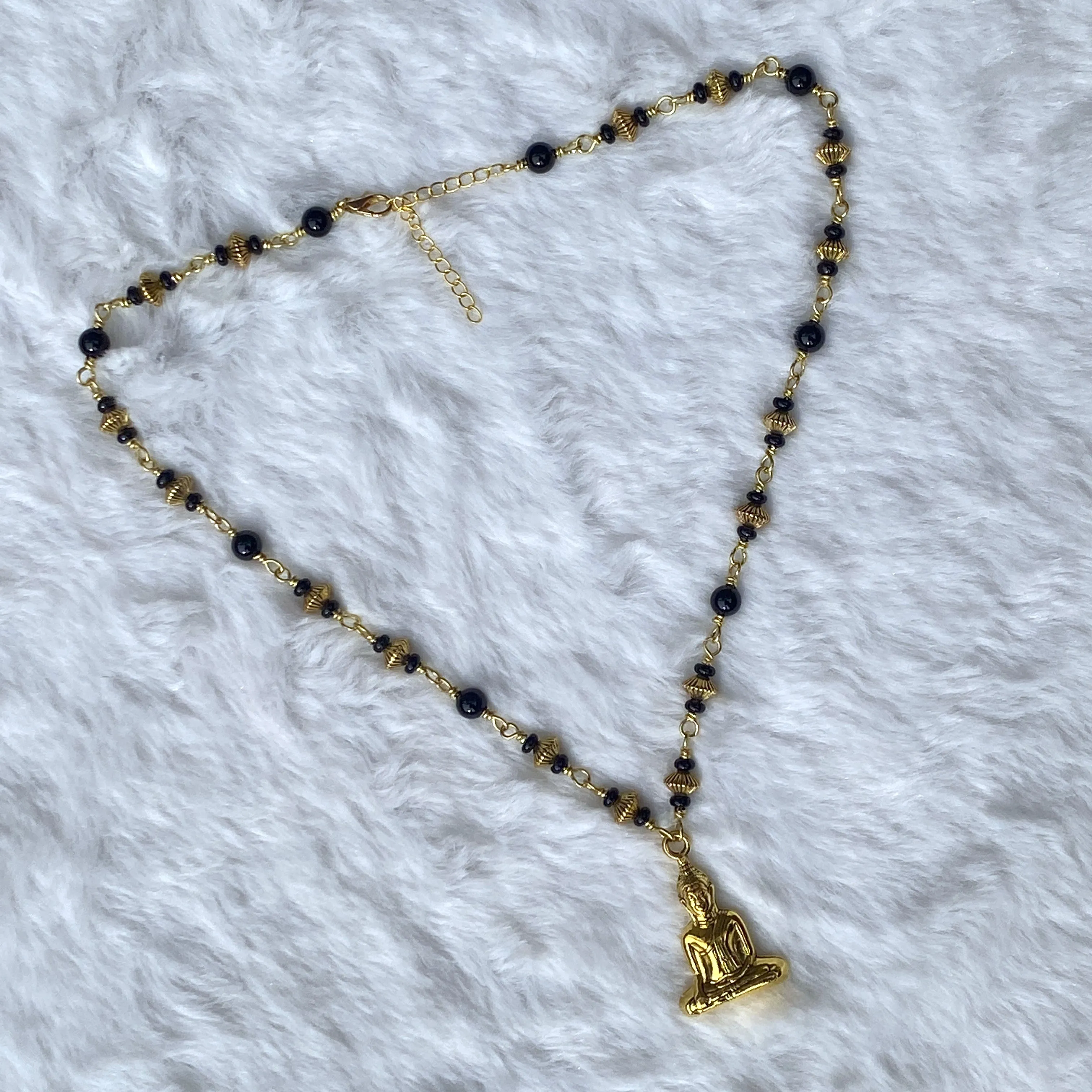 Onyx and Golden Buddha Necklace