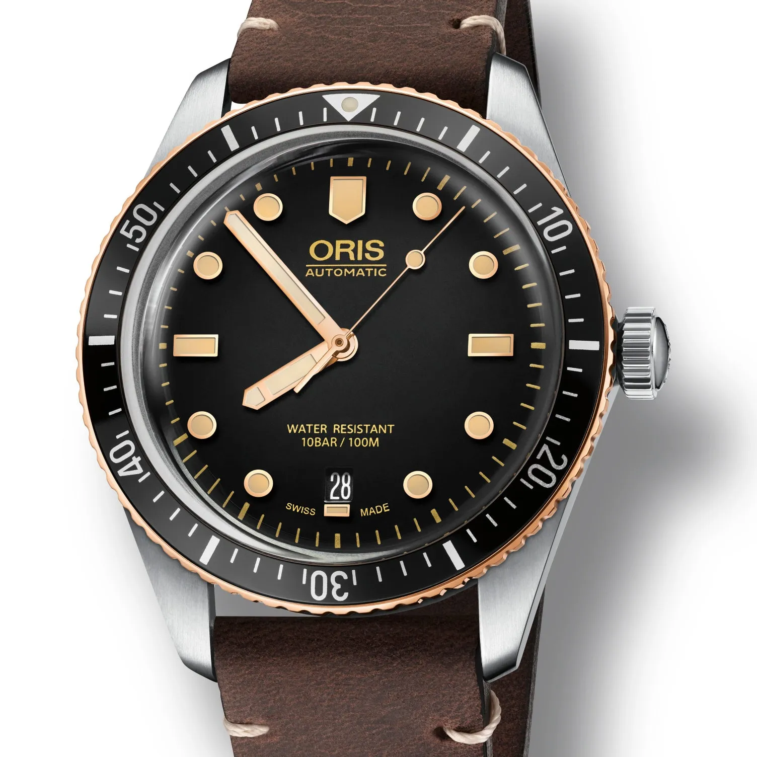 Oris Divers 65 Black Dial Bronze Bezel 40mm Brown Leather Watch