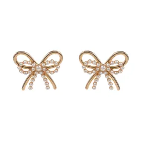 Pearl Metal Bow Earrings