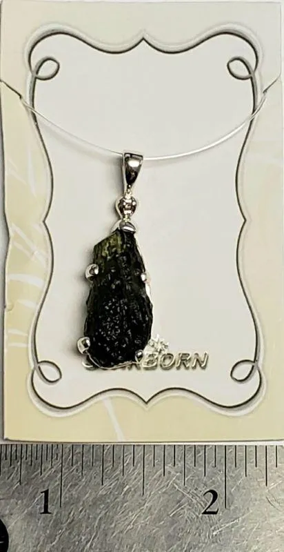 Pendant, Moldavite/Meteorite SS Basket