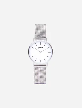 Petite Watch Silver & White Dial | Silver Mesh Strap