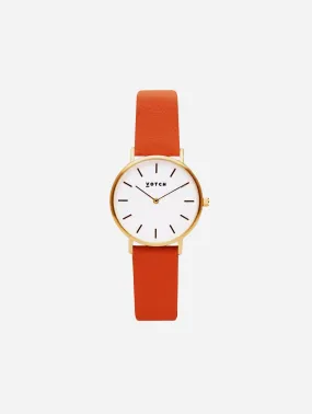 Petite Watch with Gold & White Dial | Burnt Orange Vegan Leather Strap