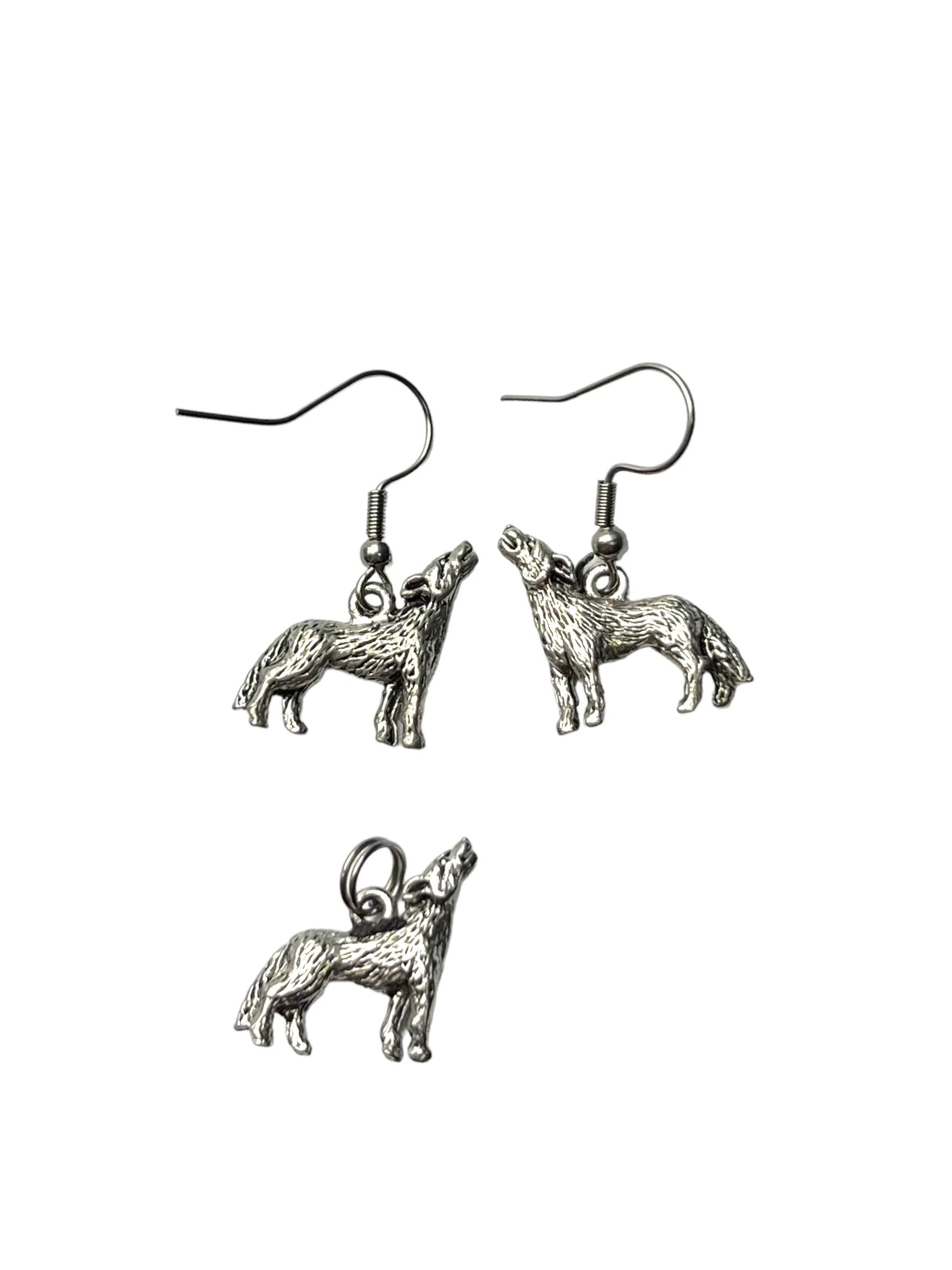 Pewter Wolf Necklace and Earring Set: A Wild and Mysterious Gift for the Animal Lover in Your Life