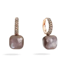 Pomellato - Nudo Chocolate - Earrings with Brown Moonstone and Diamonds, 18k White and Rose Gold