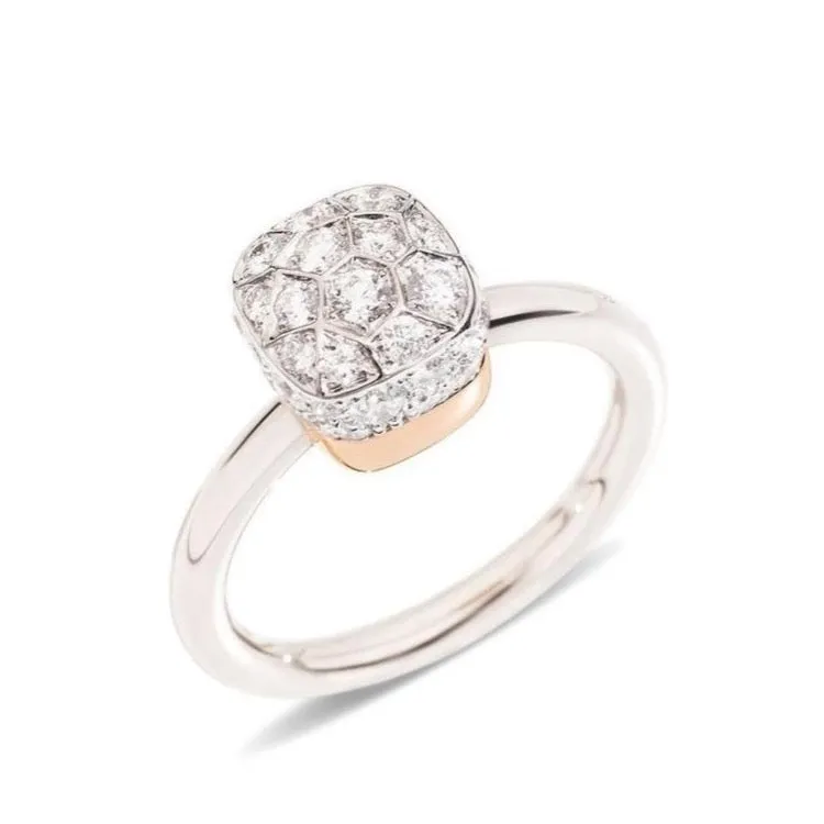 Pomellato - Nudo Solitaire - Stackable Ring with Diamonds, 18k Rose and White Gold