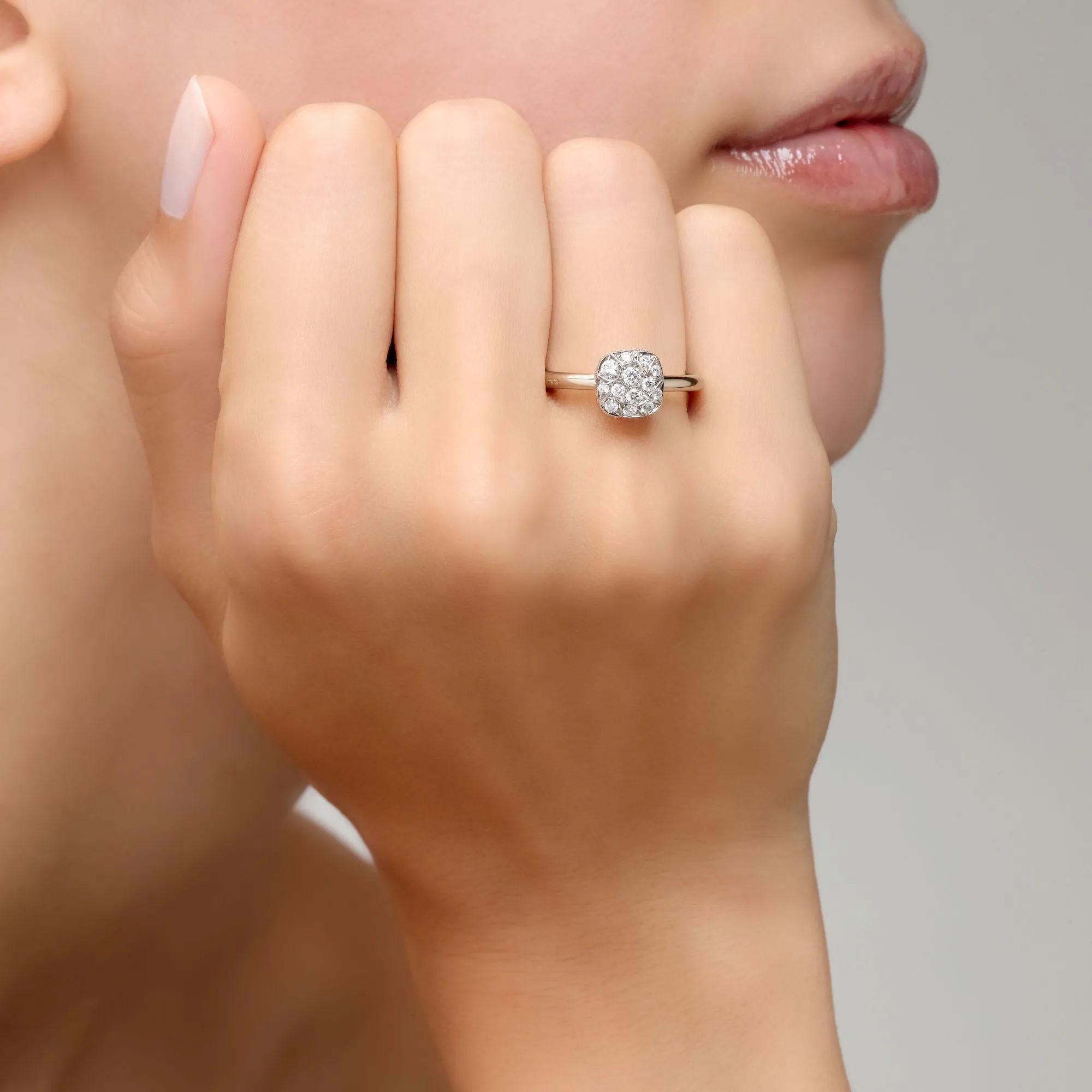 Pomellato - Nudo Solitaire - Stackable Ring with Diamonds, 18k Rose and White Gold