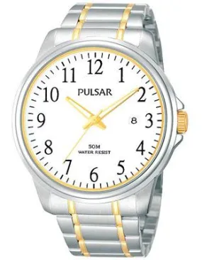 Pulsar Mens Two-Tone Date Watch - White Dial with Luminous Hands - 43mm Case