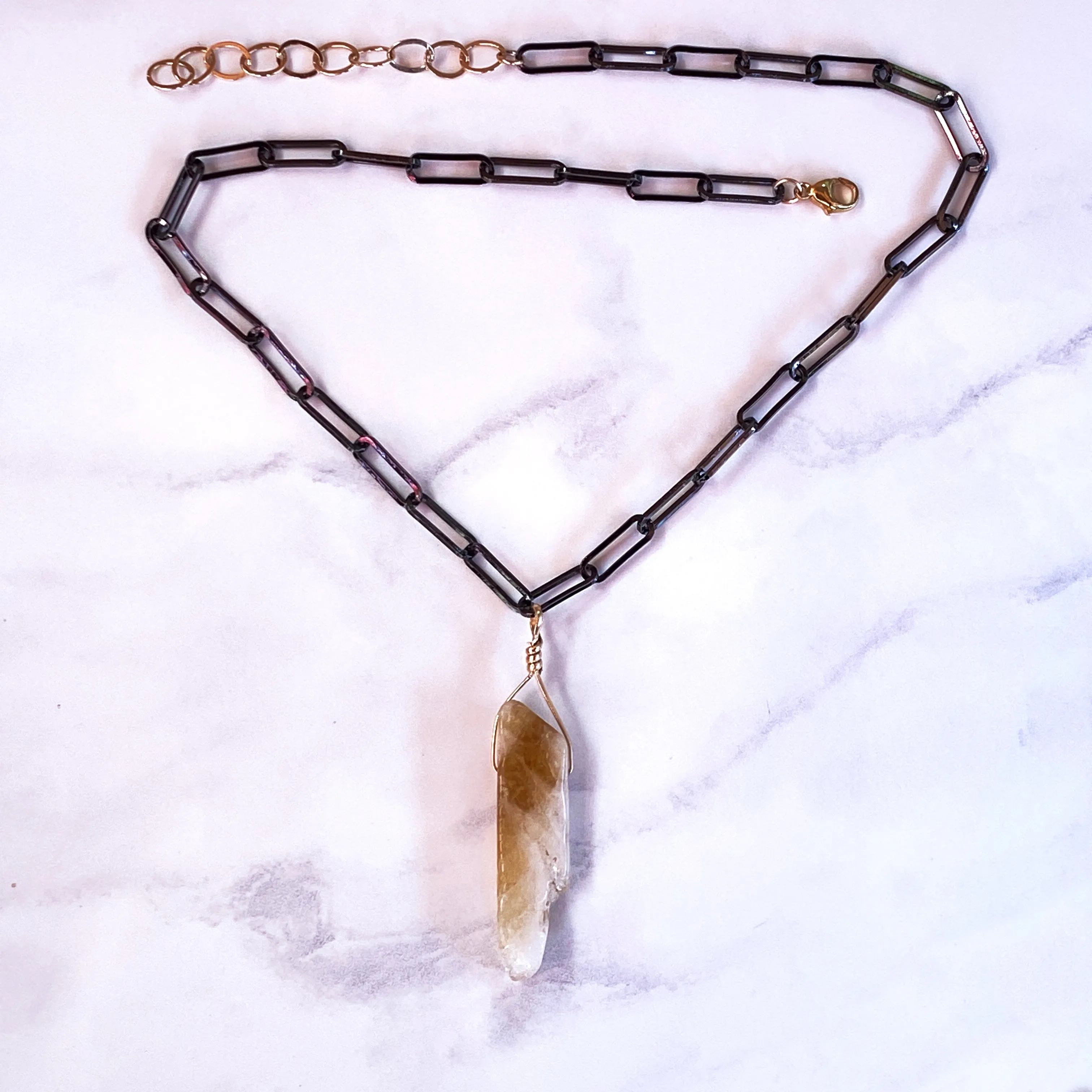 Raw Citrine Gemstone chain Necklace