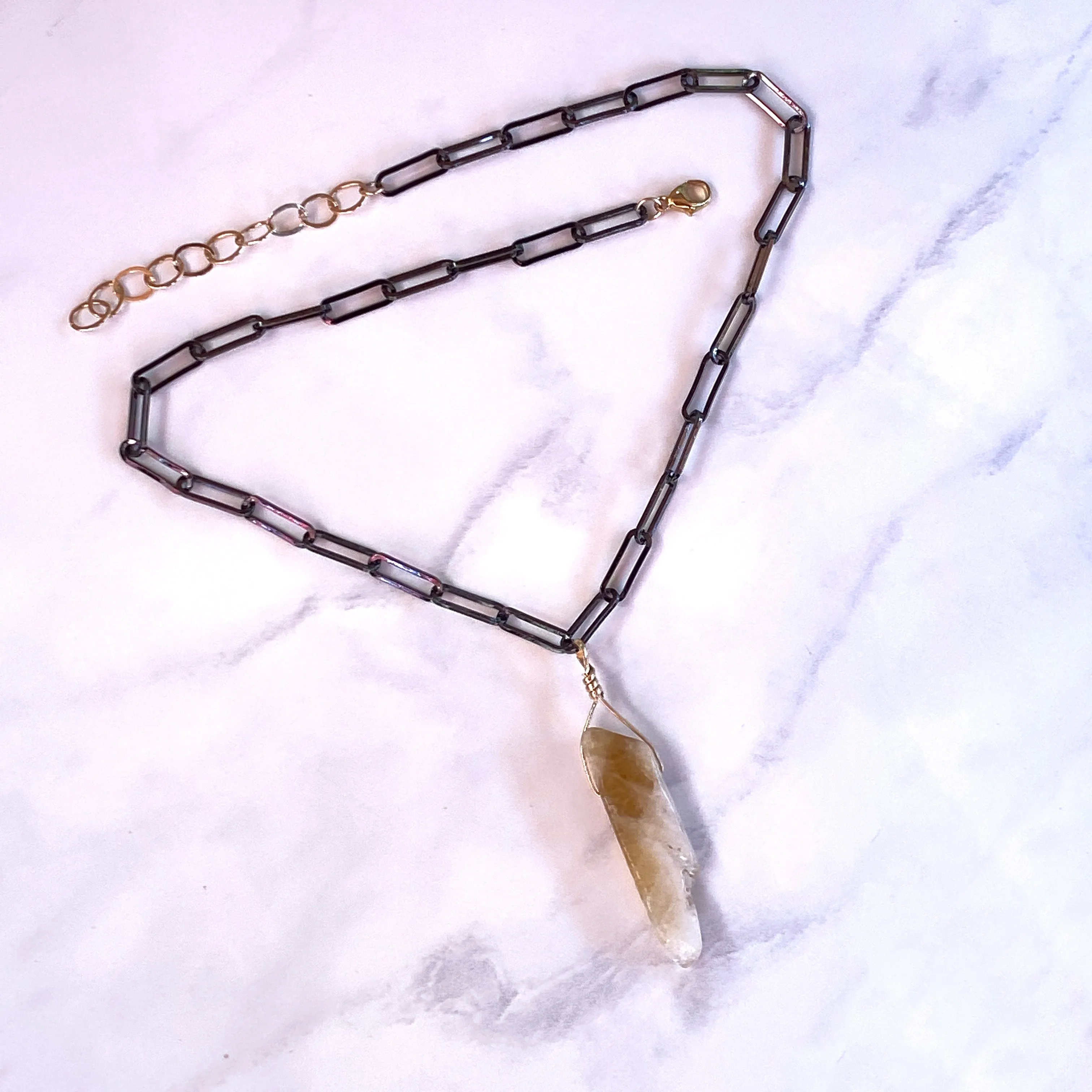 Raw Citrine Gemstone chain Necklace