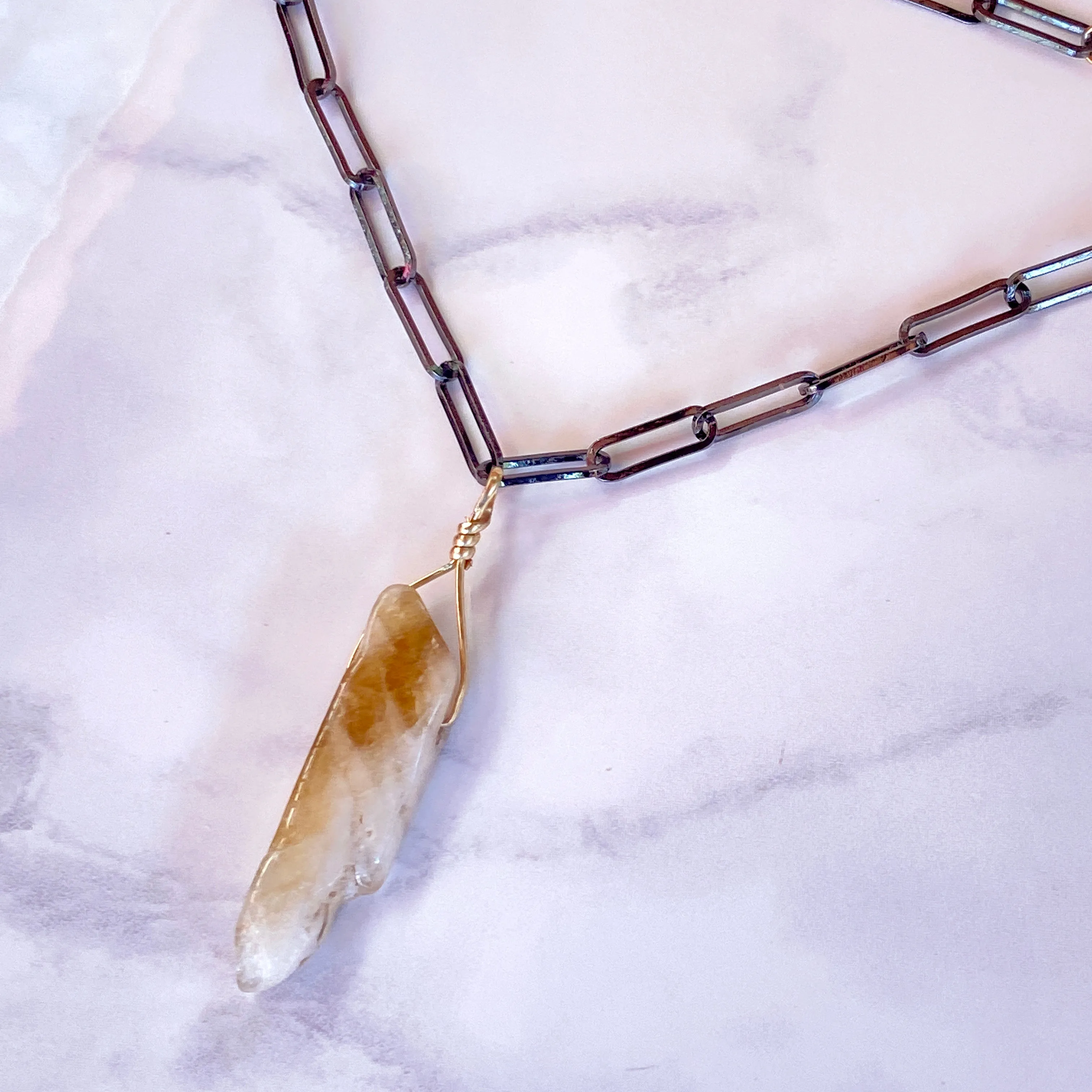 Raw Citrine Gemstone chain Necklace