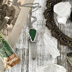 Raw Clear Quartz & Green Sea Glass Crystal Statement Necklace in Fine Silver / Foxlark Collection - One of a Kind