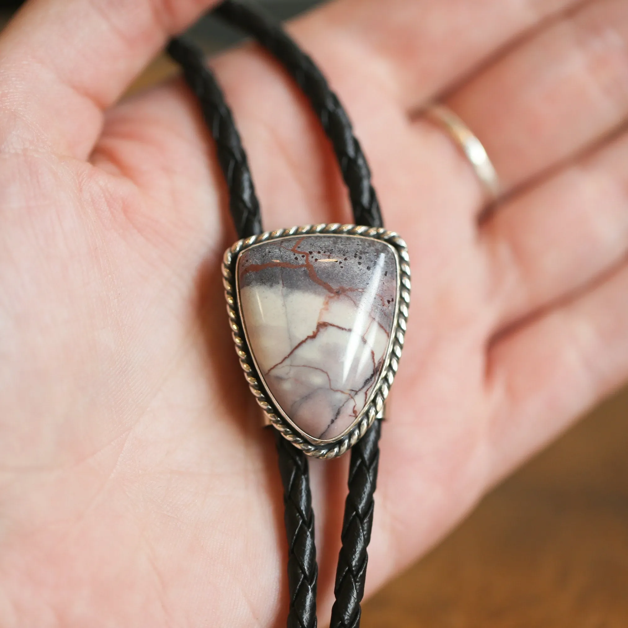 Ready to Ship - Bolo Tie in Porcelain Jasper - .925 Sterling Silver Bolo Tie - OOAK