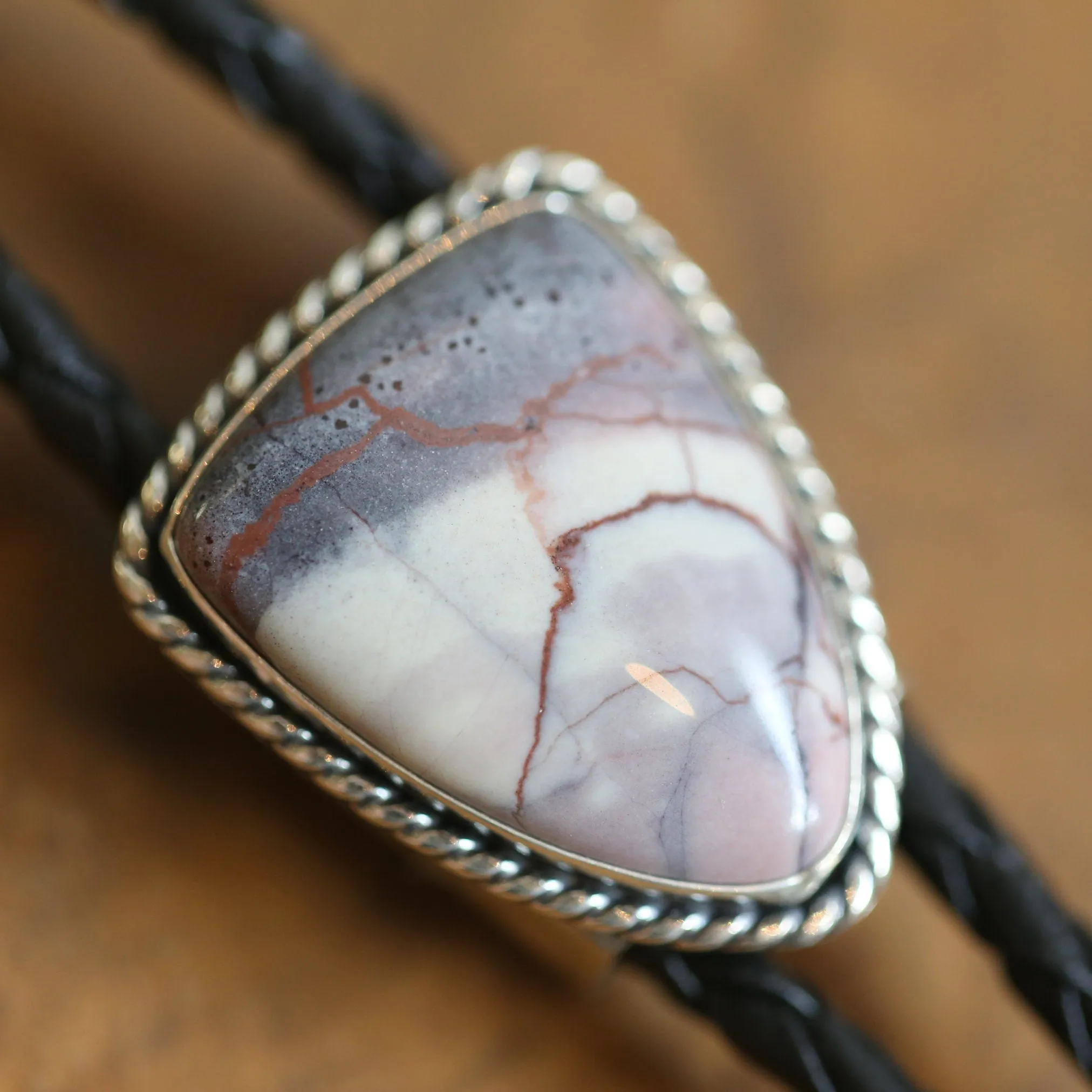 Ready to Ship - Bolo Tie in Porcelain Jasper - .925 Sterling Silver Bolo Tie - OOAK