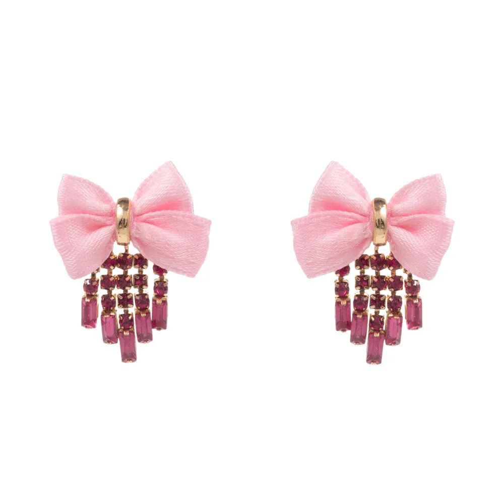 Rhinestone Fringe Bow Earrings