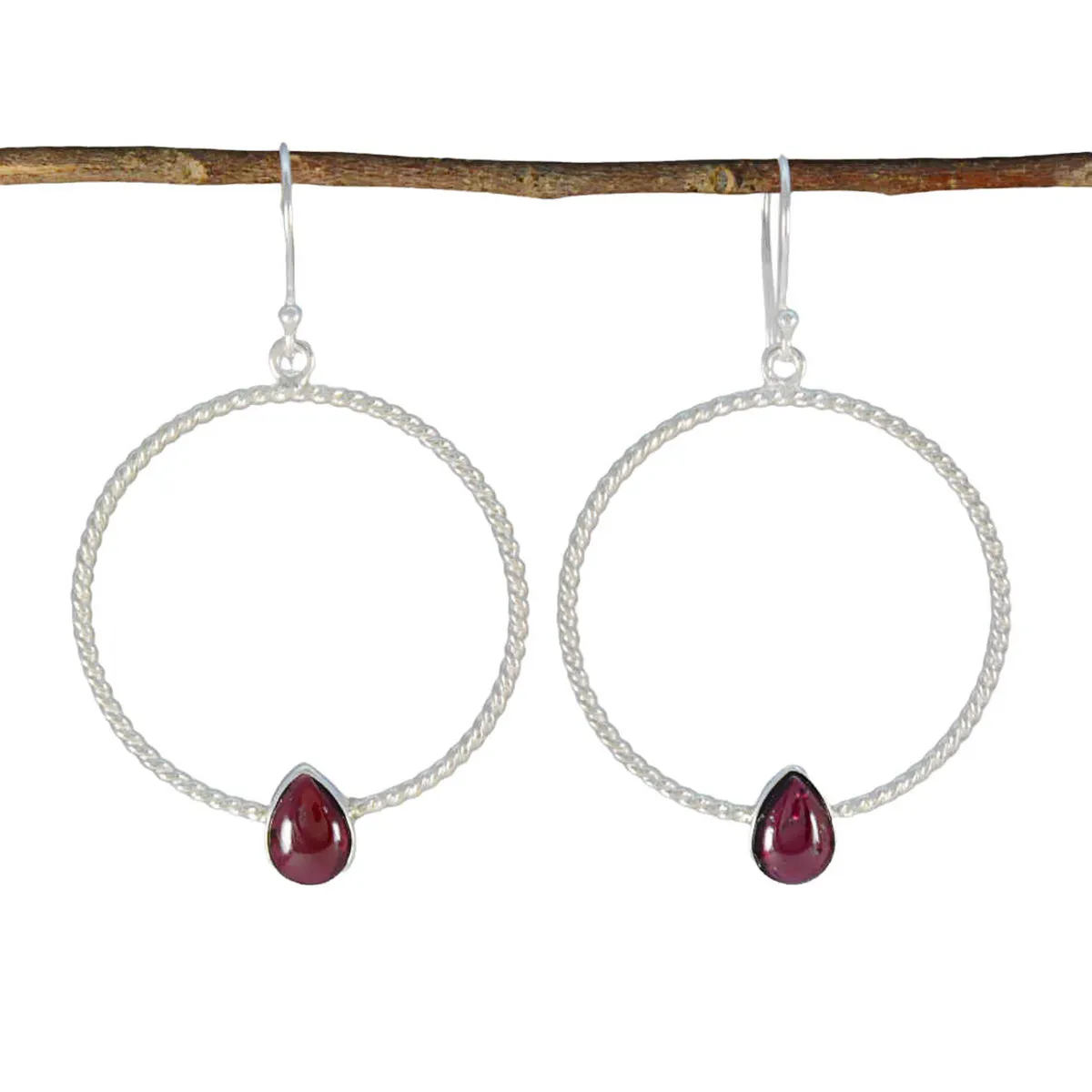 Riyo Arresting 925 Sterling Silver Earring For Wife Garnet Earring Bezel Setting Red Earring Dangle Earring