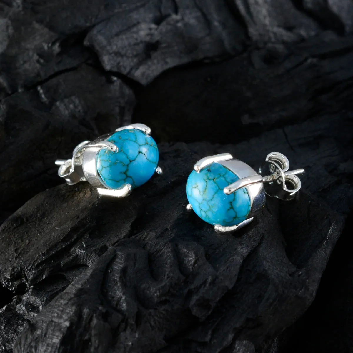 Riyo Attractive 925 Sterling Silver Earring For Sister Turquoise Earring Bezel Setting Multi Earring Stud Earring