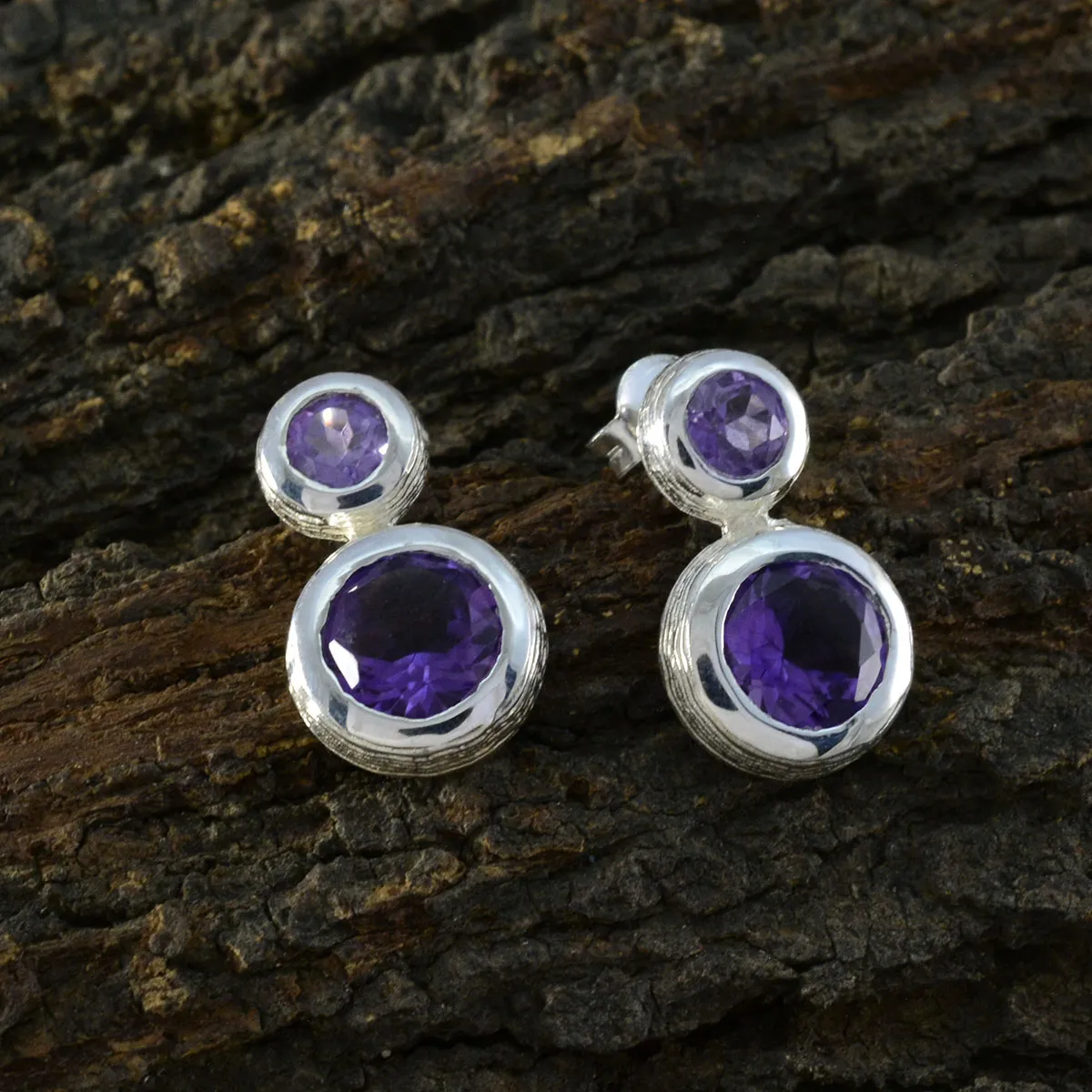 Riyo Attractive Sterling Silver Earring For Women Amethyst Earring Bezel Setting Purple Earring Stud Earring