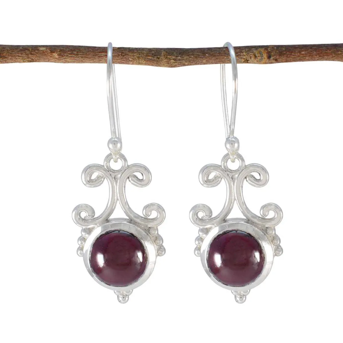 Riyo Beauteous Sterling Silver Earring For Wife Garnet Earring Bezel Setting Red Earring Dangle Earring