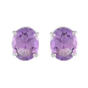 Riyo Beddable 925 Sterling Silver Earring For Femme Amethyst Earring Bezel Setting Purple Earring Stud Earring