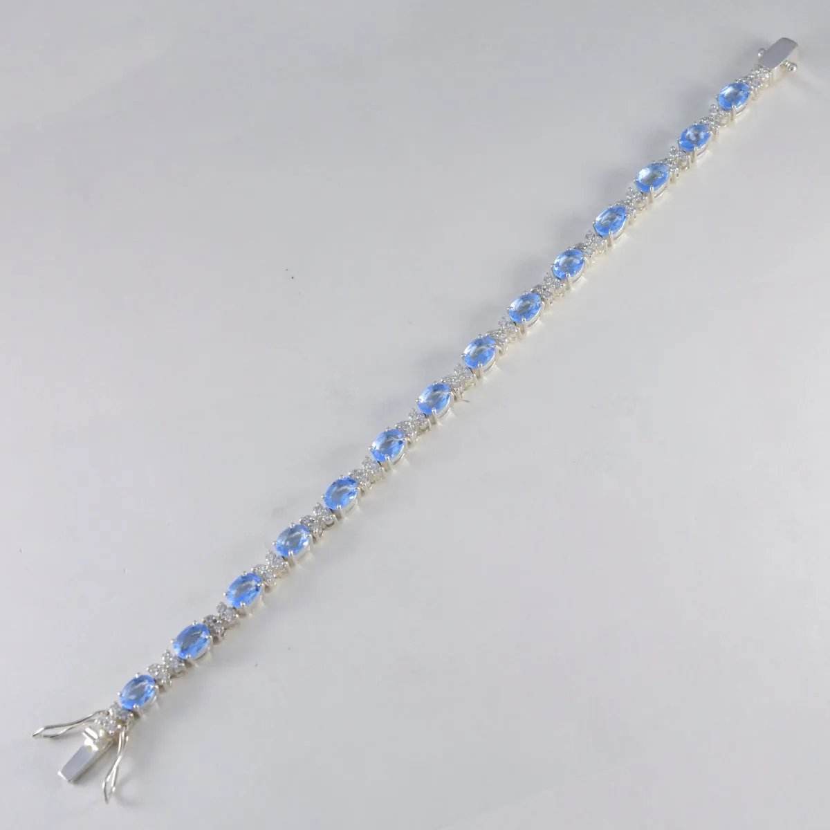 Riyo Charming 925 Sterling Silver Bracelet For Womens Blue Topaz Bracelet Prong Setting Bracelet with Box With Tongue Tennis Bracelet L Size 6-8.5 Inch.