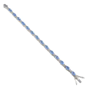 Riyo Charming 925 Sterling Silver Bracelet For Womens Blue Topaz Bracelet Prong Setting Bracelet with Box With Tongue Tennis Bracelet L Size 6-8.5 Inch.