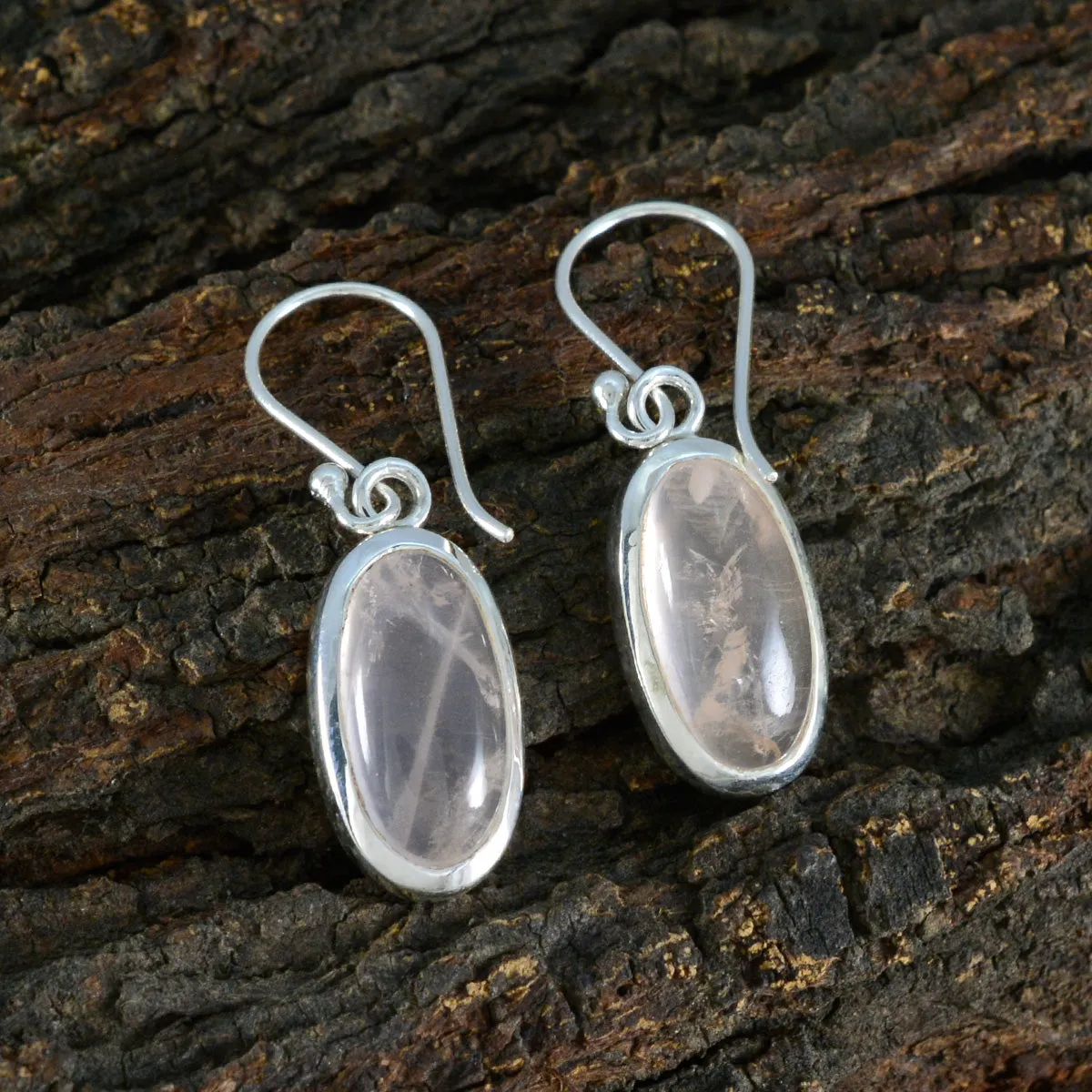 Riyo Charming 925 Sterling Silver Earring For Femme Rose Quartz Earring Bezel Setting Pink Earring Dangle Earring