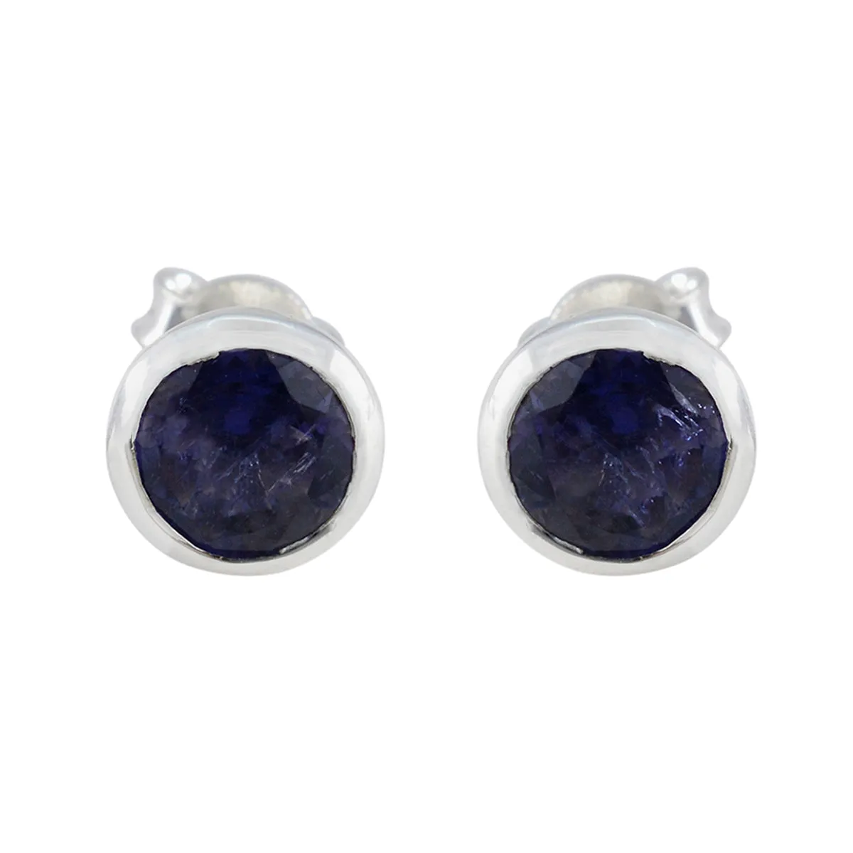 Riyo Charming Sterling Silver Earring For Lady Iolite Earring Bezel Setting Blue Earring Stud Earring