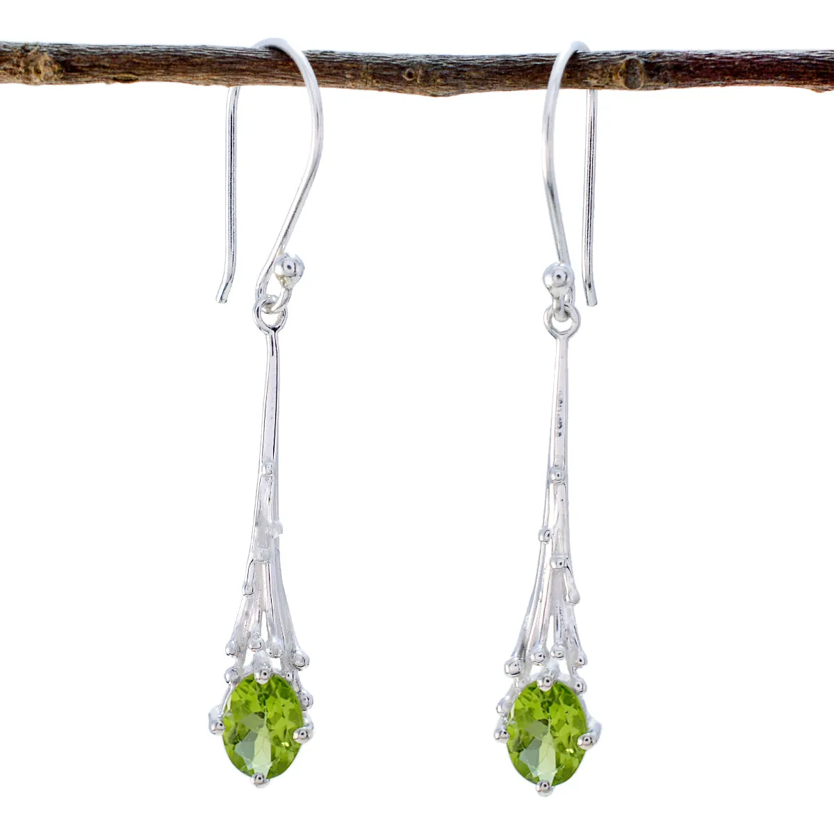 Riyo Delightful Sterling Silver Earring For Lady Peridot Earring Bezel Setting Green Earring Dangle Earring