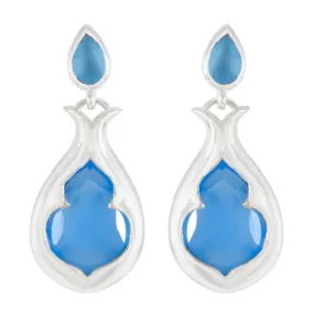 Riyo Drop-Dead Gorgeous Sterling Silver Earring For Demoiselle Blue Chalcedony Earring Bezel Setting Blue Earring Stud Earring