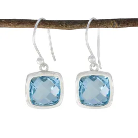 Riyo Exquisite Sterling Silver Earring For Wife Blue Topaz Earring Bezel Setting Blue Earring Dangle Earring