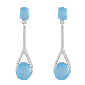 Riyo Fanciable 925 Sterling Silver Earring For Femme Blue Chalcedony Earring Bezel Setting Blue Earring Stud Earring