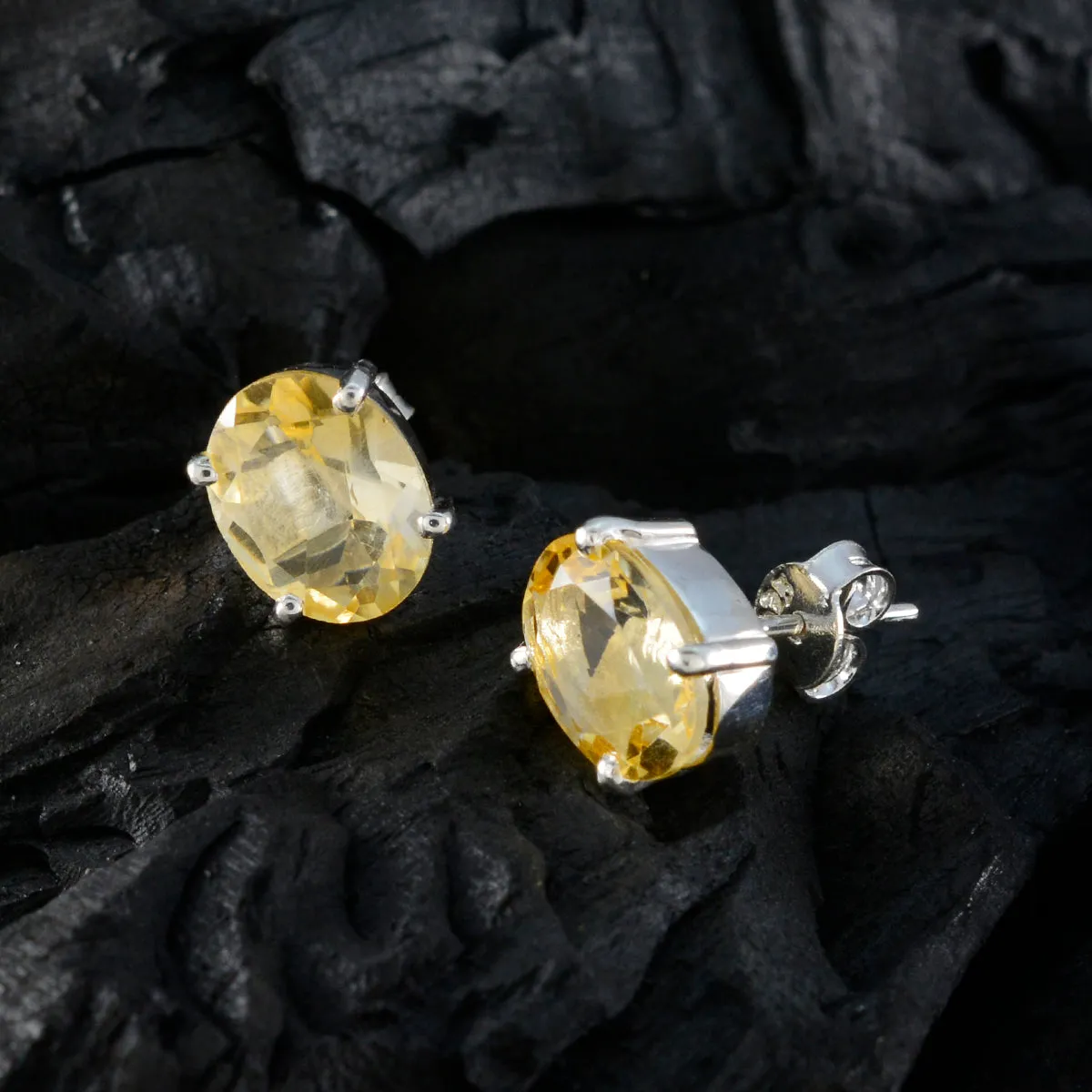 Riyo Fit 925 Sterling Silver Earring For Lady Citrine Earring Bezel Setting Yellow Earring Stud Earring