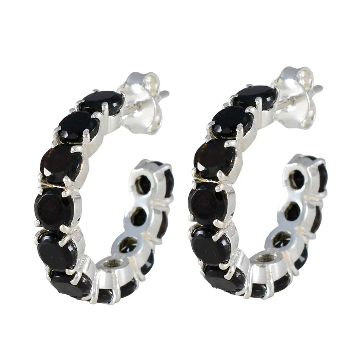 Riyo Foxy Sterling Silver Earring For Sister Black Onyx Earring Bezel Setting Black Earring Stud Earring