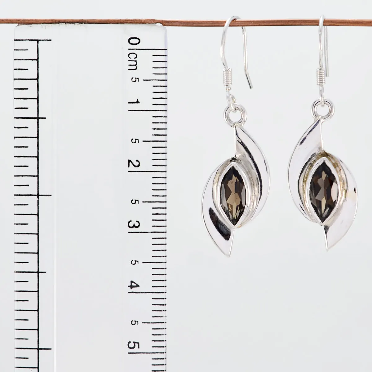 Riyo Genuine Gems Marquise Faceted Brown Smokey Quartz Silver Earrings gift for teachers day