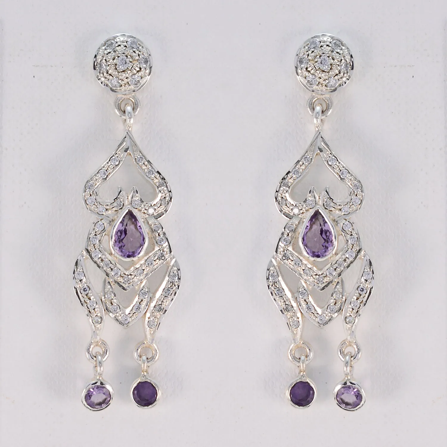 Riyo Genuine Gems multi shape Faceted Purple Amethyst Silver Earring gift for wedding