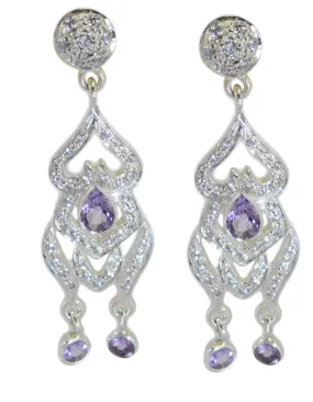 Riyo Genuine Gems multi shape Faceted Purple Amethyst Silver Earring gift for wedding